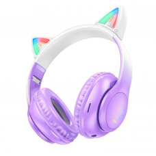 Наушники Hoco W42 Cat Ear Bluetooth с кошачьими ушками и LED подсветкой Фиолетовые с белым