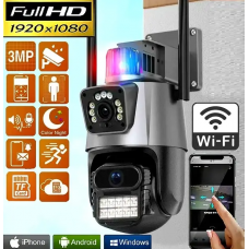 Уличная охранная WIFI камера видеонаблюдения Dual Lens Поворотная камера с сиреной P11