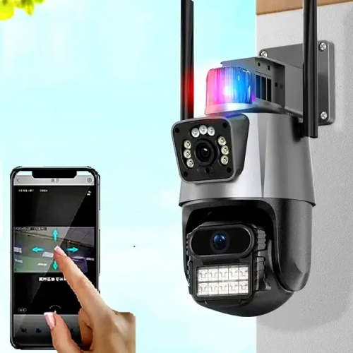 Уличная охранная WIFI камера видеонаблюдения Dual Lens Поворотная камера с сиреной P11