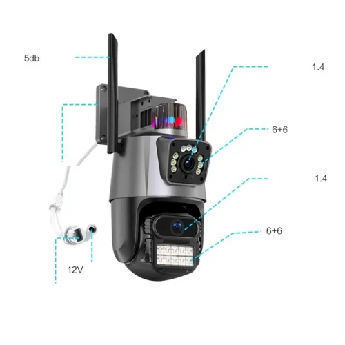 Уличная охранная WIFI камера видеонаблюдения Dual Lens Поворотная камера с сиреной P11