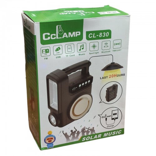 Портативная система освещения CCLAMP CL-830 Фонарь + LED лампа + солнечная панель FM Bluetooth