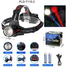 Налобный фонарь 2 диода PLD-T115-2PM10-TG (white+red), 2x18650, ЗУ Type-C, zoom