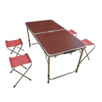 Стол для пикника походной раскладной со 4 стульями Folding Table 120х60х55/60/70 см 3 режима высоты Коричневый