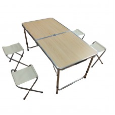 Стол для пикника походной раскладной со 4 стульями Folding Table 120х60х55/60/70 см 3 режима высоты Светлый