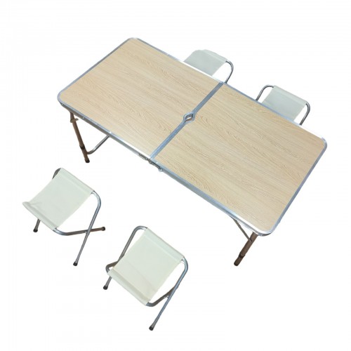 Стол для пикника походной раскладной со 4 стульями Folding Table 120х60х55/60/70 см 3 режима высоты Светлый