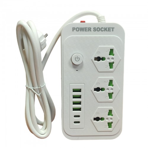 Сетевой удлинитель фильтр Power Socket J07 на 3 розетки + 4 USB 3.4A и 2 Type-C Белый