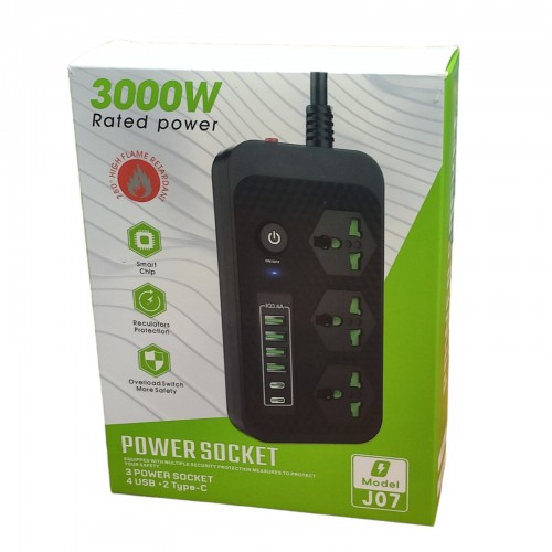 Сетевой удлинитель фильтр Power Socket J07 на 3 розетки + 4 USB 3.4A и 2 Type-C Белый