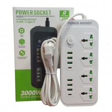 Сетевой удлинитель фильтр Power Socket J08 на 4 розетки + 6 USB 3.4A и 2 Type-C Белый