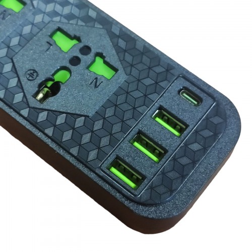 Сетевой удлинитель фильтр Power Socket J02 на 4 розетки + 3 USB 3.4A и 1 Type-C Черный