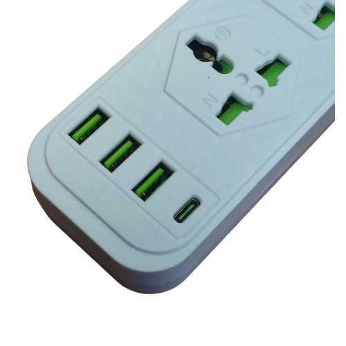 Сетевой удлинитель фильтр Power Socket J02 на 4 розетки + 3 USB 3.4A и 1 Type-C Белый