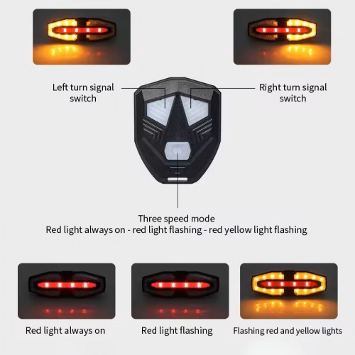 Велофонарь LY-5510 с указанием поворотов (red+yellow), ЗУ Type-C, Li-Ion аккум., пульт управления