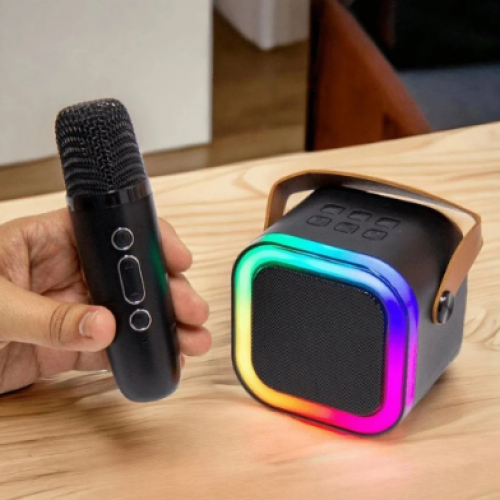 Портативная колонка с караоке микрофоном и RGB подсветкой Winso K12 10W Bluetooth, USB, microSD, AUX, Type-C Черная