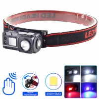 Фонарь налобный с датчиком движения и клипсой 6541-3030+SMD (WHITE+RED+BLUE)