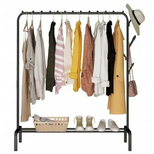 Напольная вешалка для одежды 110х150см Clothes Rack Стойка для вещей и обуви с крючками TW-607 Черная