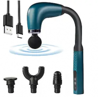 Массажер Аккумуляторный U-образный для тела мышечный портативный ручной 4 насадки Fascial Gun R01 Синий