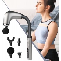 Массажер Аккумуляторный U-образный для тела мышечный ручной 4 насадки Maxtop MP-930 Серый