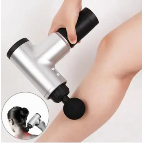 Массажер Аккумуляторный для тела мышечный портативный ручной 4 насадки Fascial Gun GB-820 Серый