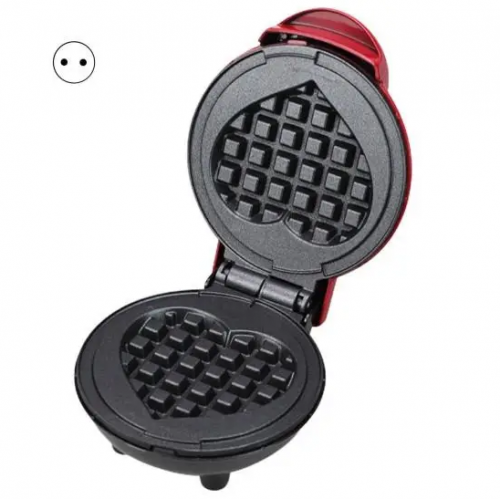Электрическая мини вафельница Waffle Maker с антипригарным покрытием в форме Сердца Красная