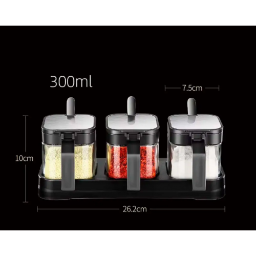 Набор баночек для хранения специй на подставке с ложками, 3×300мл Spice jar TLG-021