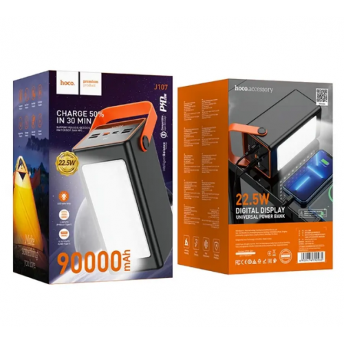 Внешний аккумулятор Power bank HOCO J107 90000mAh PD22,5W + быстрая зарядка батарея зарядка Черный