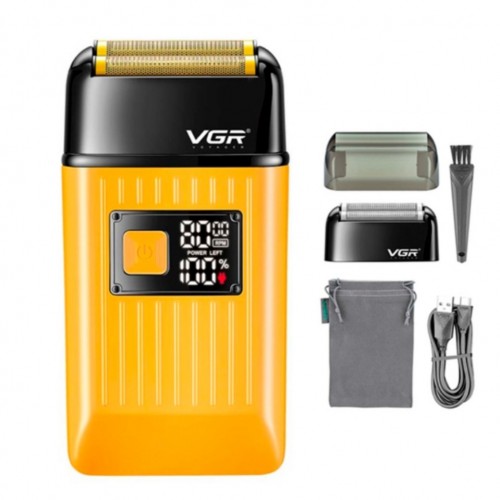 Электробритва VGR V-357 шейвер, двойное лезвие, 2 насадки, выдвижной триммер, IPX6 Золотой