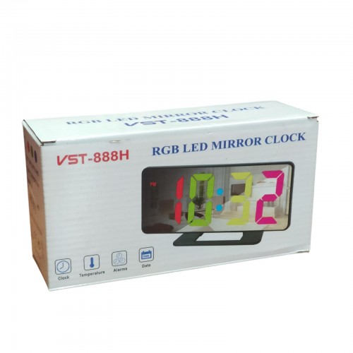 Зеркальные LED часы с будильником и термометром VST-888H RGB Хамелеон USB