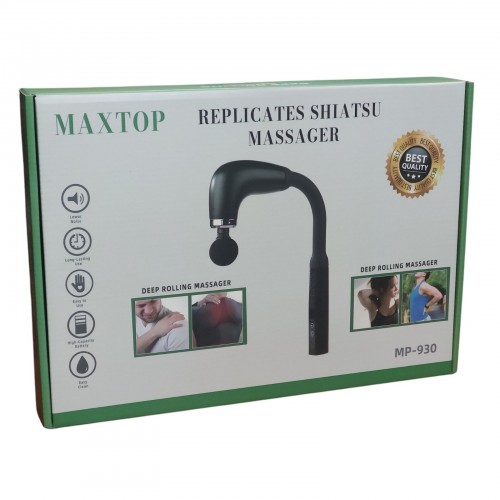 Массажер Аккумуляторный U-образный для тела мышечный ручной 4 насадки Maxtop MP-930 Черный