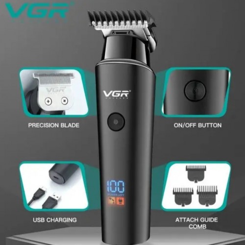 Триммер для волос VGR V-937, с usb-кабелем для зарядки, светодиодным дисплеем, 3 насадками