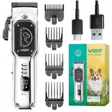 Аккумуляторная машинка для стрижки животных триммер VGR V-201 + 4 насадки, USB-зарядка 