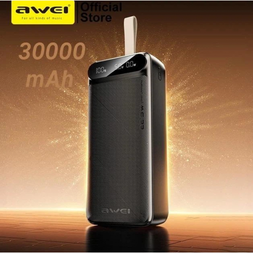 Зовнішній акумулятор Power bank Awei PA12 30000mAh PD22,5W+швидка заряджання акумулятор зарядка Чорний