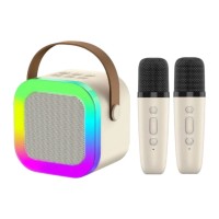 Портативна колонка з двома караоке мікрофонами та RGB підсвічуванням Winso K12 10W Bluetooth, USB, microSD, AUX, Type-C Бежевий