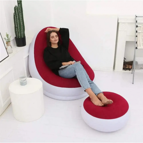 Надувное кресло диван 2в1 с пуфиком для ног A-Sofa до 150 кг Белый с красным Надувное кресло диван 2в1 с пуфиком для ног A-Sofa до 150 кг Белый с красным