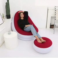 Надувное кресло диван 2в1 с пуфиком для ног A-Sofa до 150 кг Белый с красным