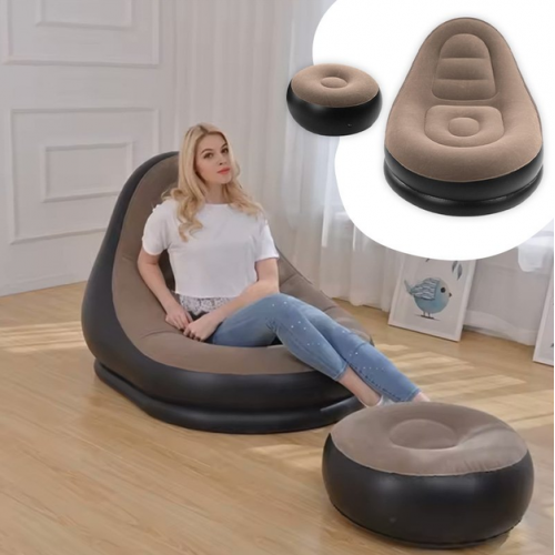Надувное кресло диван 2в1 с пуфиком для ног A-Sofa до 150 кг Кофейный Надувное кресло диван 2в1 с пуфиком для ног A-Sofa до 150 кг Кофейный