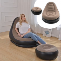 Надувное кресло диван 2в1 с пуфиком для ног A-Sofa до 150 кг Кофейный