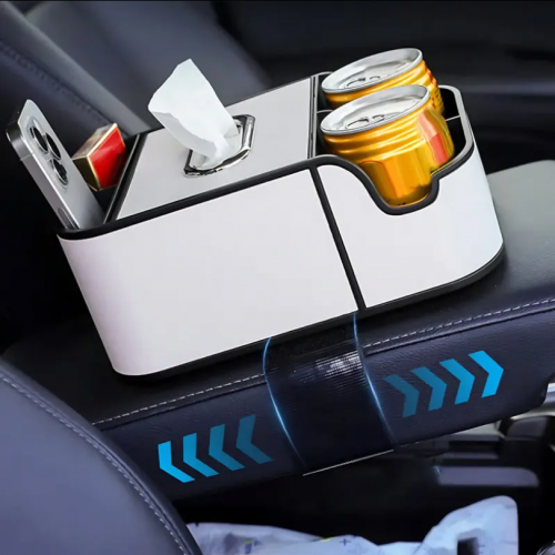 Автомобильный подлокотник-органайзер с двумя подстаканниками и коробкой для салфеток