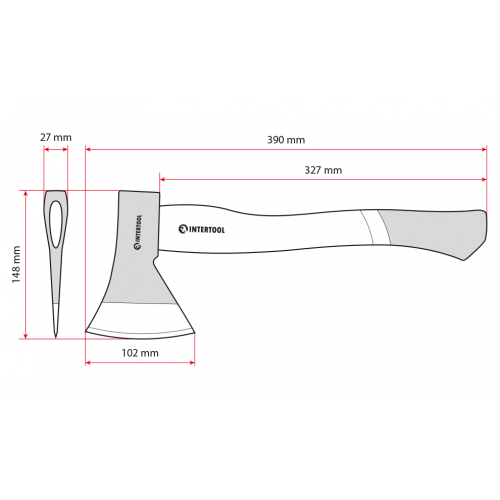 Топор 600 г, ручка пекан, 48-57 HRC INTERTOOL HT-0256