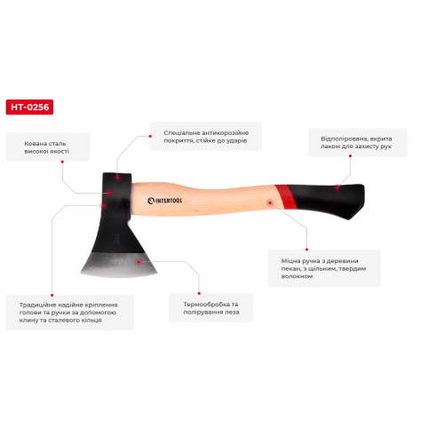 Топор 600 г, ручка пекан, 48-57 HRC INTERTOOL HT-0256