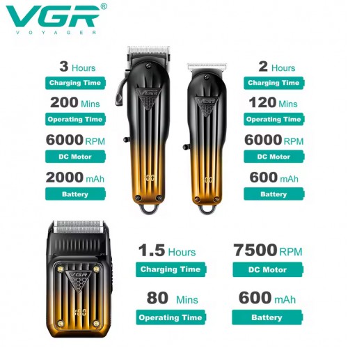Профессиональный набор машинок 3в1 VGR V-644 аккумуляторная машинка для стрижки, триммер и электробритва Профессиональный набор машинок 3в1 VGR V-644 аккумуляторная машинка для стрижки, триммер и электробритва