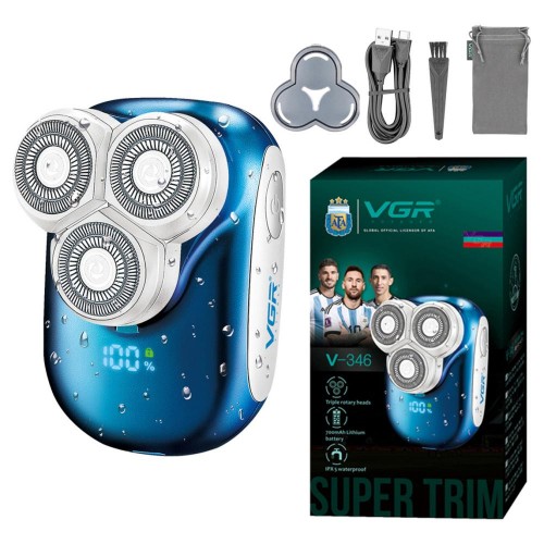 Электробритва VGR V-346, роторная, 3500 RPM, влагостойкая, LED дисплей Синий Электробритва VGR V-346, роторная, 3500 RPM, влагостойкая, LED дисплей Синий