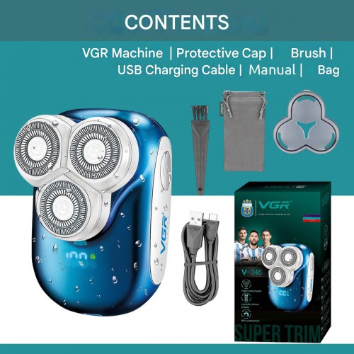 Электробритва VGR V-346, роторная, 3500 RPM, влагостойкая, LED дисплей Синий Электробритва VGR V-346, роторная, 3500 RPM, влагостойкая, LED дисплей Синий