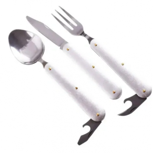 Туристический набор 3 в 1 (ложка, вилка, нож + открывачки) / Складные столовые приборы Серый