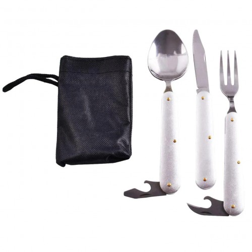 Туристический набор 3 в 1 (ложка, вилка, нож + открывачки) / Складные столовые приборы Серый