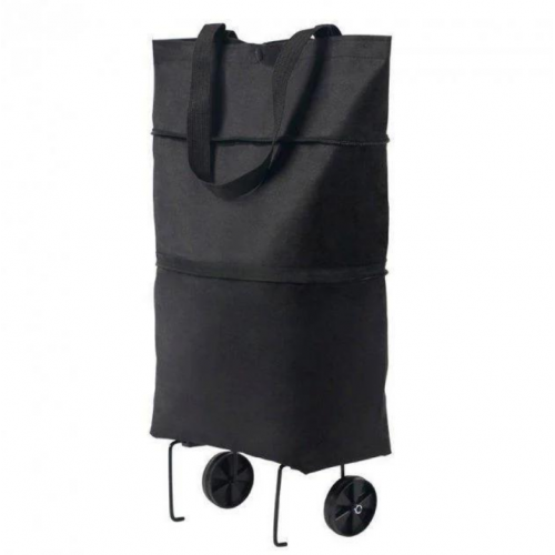 Универсальная складная портативная тележка-сумка для покупок на колесиках Черная