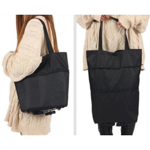 Универсальная складная портативная тележка-сумка для покупок на колесиках Черная