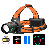 Налобный фонарь с флуоресцентной окраской BL-T203, светодиод TG+CO, zoom, 2 АКБ 18650