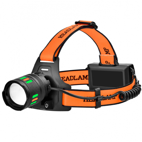 Налобный фонарь с флуоресцентной окраской BL-T203, светодиод TG+CO, zoom, 2 АКБ 18650