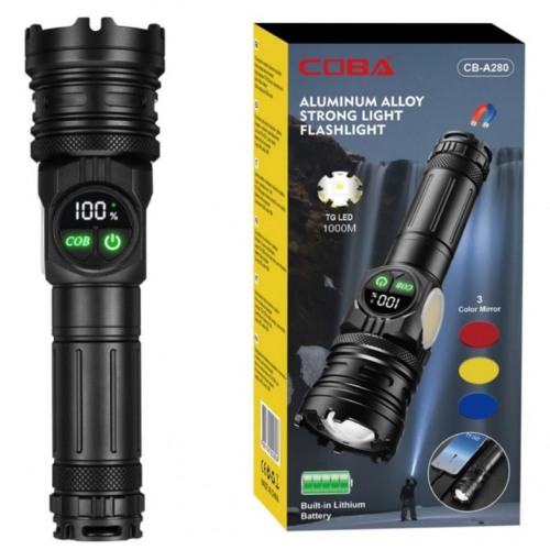 Аккумуляторный фонарь с боковым светом и фильтрами СОВА CB-A280-TG+COB