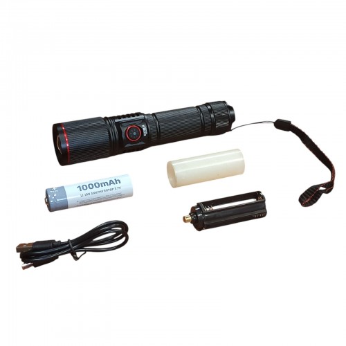 Аккумуляторный фонарь с белым, красным, зелёным, синим светом СОВА CB-S009-4 Черный