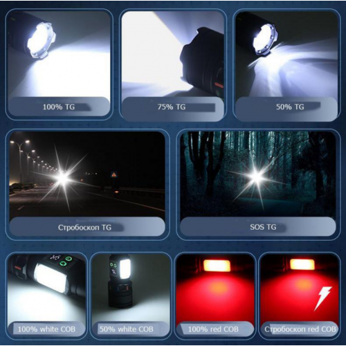 Аккумуляторный фонарь с боковым светом и с флуоресцентной окраской СОВА CB-A282-TG+COB